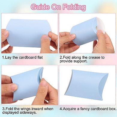 100Pcs Pillow Boxes 3.5 x 2.8 x 1 Inch Gift Boxes with Ribbons, Presents Paper Candy Favor Boxes