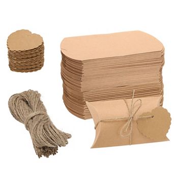 100 pc Pillow Boxes 5.1 x 3.5 x 1 Inch Gift Boxes with Ropes and Tags, Presents Candy Favor Boxes