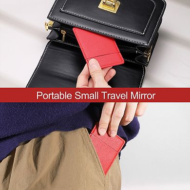 Small Pocket Mirror for Purse, Stainless Steel Compact Mirror with Leather Case, 2.44"x3.74"