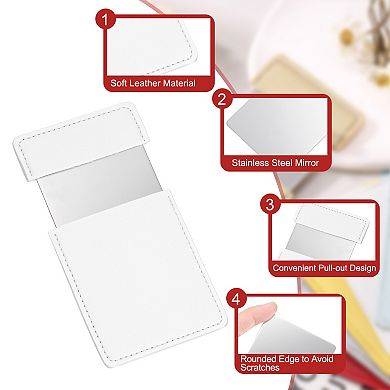 Small Pocket Mirror for Purse, Stainless Steel Compact Mirror with Leather Case, 2.44"x3.74"