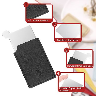 Small Pocket Mirror for Purse, Stainless Steel Compact Mirror with Leather Case, 2.5"x3.66"