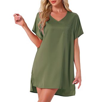 Women's Nightgown V Neck Soft Short Sleeve Loungwear Thigh Length Sleepdress