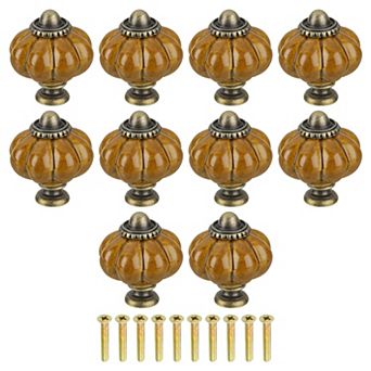10 pc Pumpkin Knobs, Vintage Drawer Pulls with 10 Screws, Ceramic
