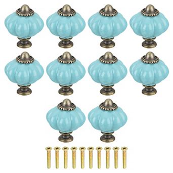 10 pc Pumpkin Knobs, Vintage Drawer Pulls with 10 Screws, Ceramic