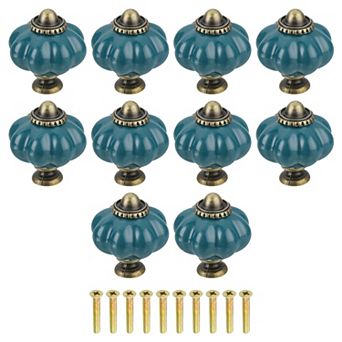10 pc Pumpkin Knobs, Vintage Drawer Pulls with 10 Screws, Ceramic