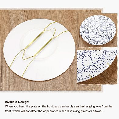 10Pcs Plate Hanger, Universal Brass Invisible Wall Plate Hangers with 10Pcs Wall Hooks