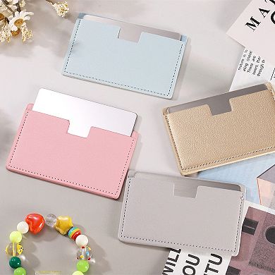 Small Pocket Mirror, Stainless Steel Compact Mirror w Leather Case Travel Handheld Mirror 2.5"x3.8"