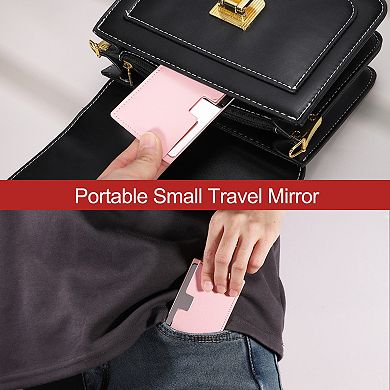 Small Pocket Mirror, Stainless Steel Compact Mirror w Leather Case Travel Handheld Mirror 2.5"x3.8"