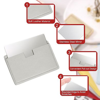 Small Pocket Mirror, Stainless Steel Compact Mirror w Leather Case Travel Handheld Mirror 2.5"x3.8"