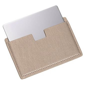 Small Pocket Mirror, Stainless Steel Compact Mirror w Leather Case Travel Handheld Mirror 2.5"x3.8"