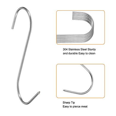 10pcs 5" Meat Hooks S-Shaped Meat Processing Hooks for Hanging Smoking Grilling Beef Rib BBQ