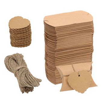 150 pc Pillow Boxes 3.5 x 2.8 x 1 Inch Gift Boxes with Ropes and Tags, Presents Candy Favor Boxes