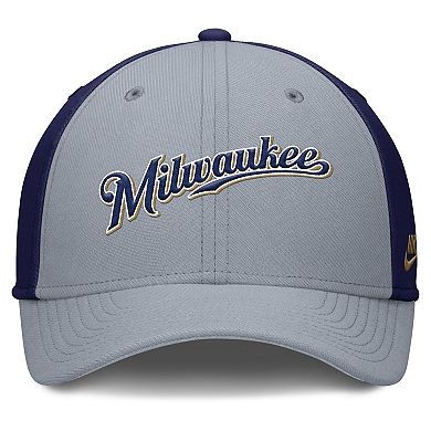 Men's Nike Gray/Navy Milwaukee Brewers Rise Swoosh Performance Flex Hat