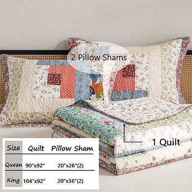 Wholinens Real Floral Patchwork Reversible Quilt Set