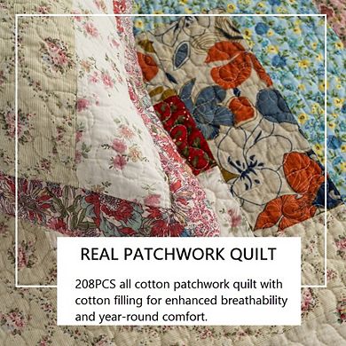 Wholinens Real Floral Patchwork Reversible Quilt Set