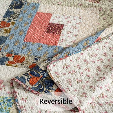 Wholinens Real Floral Patchwork Reversible Quilt Set