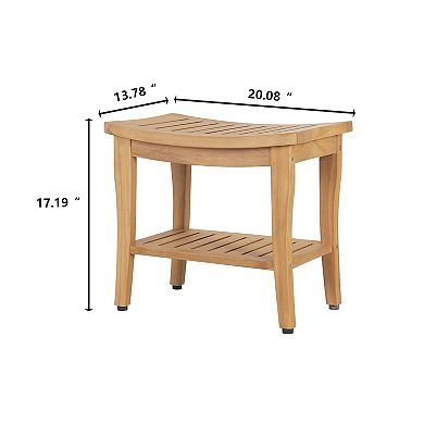 Indoor Outdoor Teak Shower Bench with Storage Shelf Ideal Shower Seat for Relaxing Bathing Moments
