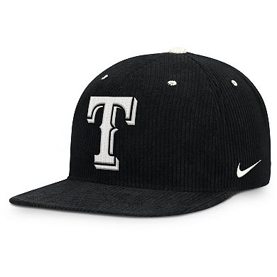 Men's Nike Black Texas Rangers Pro Corduroy Structured Snapback Hat