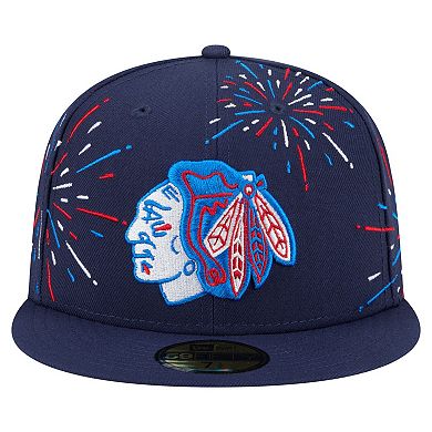 Men's New Era Navy Chicago Blackhawks Americana Fireworks 59FIFTY Fitted Hat