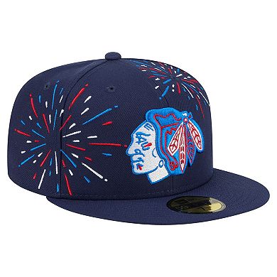 Men's New Era Navy Chicago Blackhawks Americana Fireworks 59FIFTY Fitted Hat