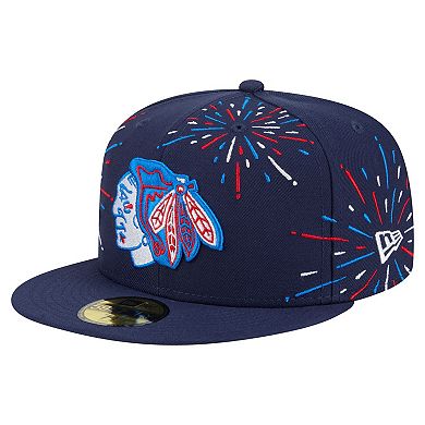 Men's New Era Navy Chicago Blackhawks Americana Fireworks 59FIFTY Fitted Hat