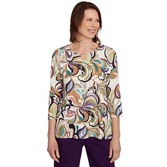 Petite Alfred Dunner Abstract Scroll Split Neck Top