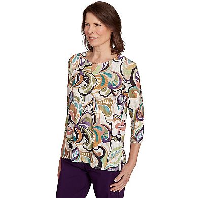 Petite Alfred Dunner Abstract Scroll Split Neck Top