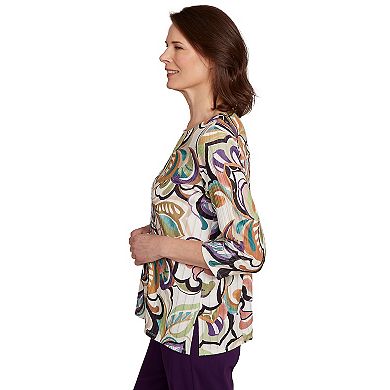 Petite Alfred Dunner Abstract Scroll Split Neck Top
