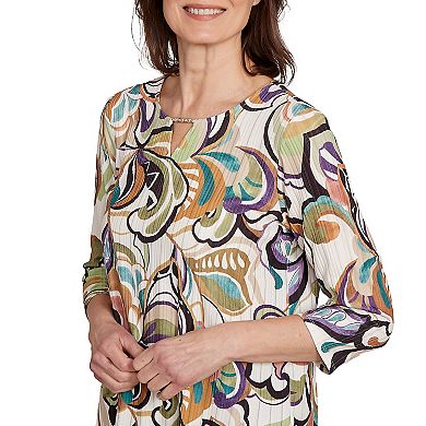 Petite Alfred Dunner Abstract Scroll Split Neck Top