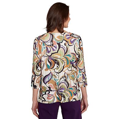 Petite Alfred Dunner Abstract Scroll Split Neck Top