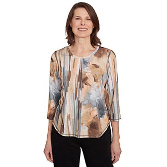 Petite Alfred Dunner Spliced Floral Stripe Top