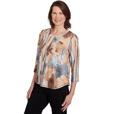 Petite Alfred Dunner Spliced Floral Stripe Top