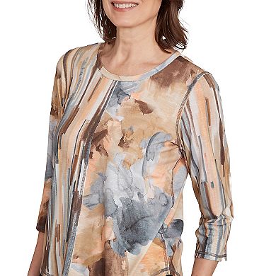 Petite Alfred Dunner Spliced Floral Stripe Top