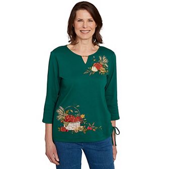 Petite Alfred Dunner Asymmetric Pumpkin Split Beaded Top