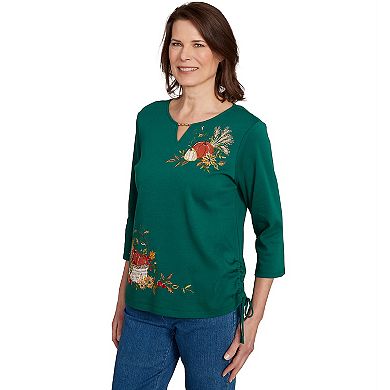 Petite Alfred Dunner Asymmetric Pumpkin Split Beaded Top