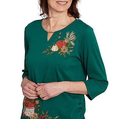 Petite Alfred Dunner Asymmetric Pumpkin Split Beaded Top