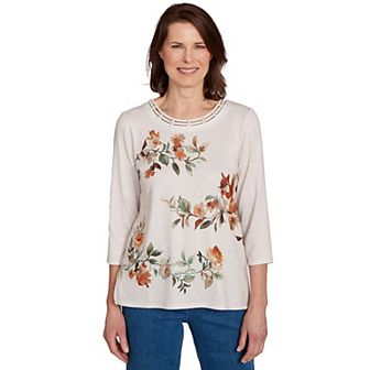 Petite Alfred Dunner Floral Squirrel Harvest Top