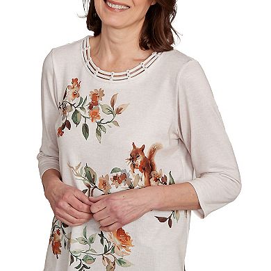 Petite Alfred Dunner Floral Squirrel Harvest Top