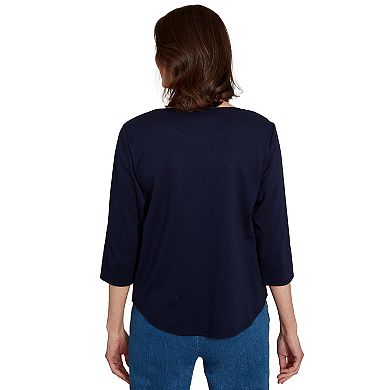 Petite Alfred Dunner Owl Wreath Embroidered Top