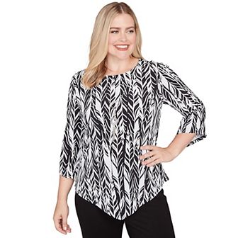 Petite Alfred Dunner Puff Print Abstract Feather Top