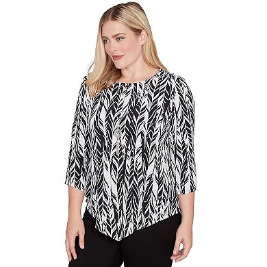 Petite Alfred Dunner Puff Print Abstract Feather Top