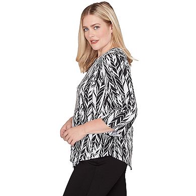Petite Alfred Dunner Puff Print Abstract Feather Top