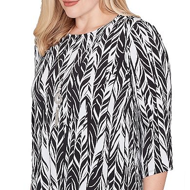 Petite Alfred Dunner Puff Print Abstract Feather Top
