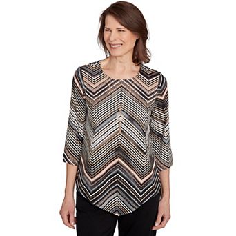 Petite Alfred Dunner Chevron Stripe Top with Necklace