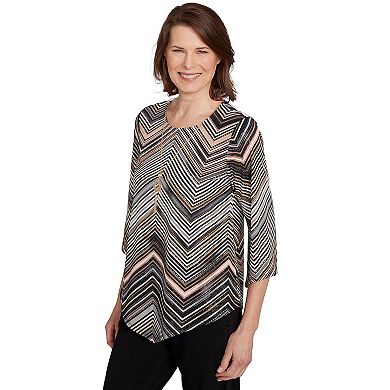 Petite Alfred Dunner Chevron Stripe Top with Necklace