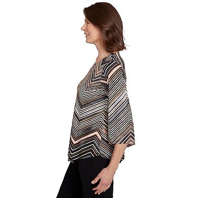 Petite Alfred Dunner Chevron Stripe Top with Necklace