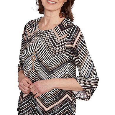 Petite Alfred Dunner Chevron Stripe Top with Necklace