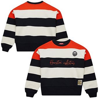 Women's Mitchell & Ness Orange/Black Houston Astros Cooperstown Collection Blocked Fleece Pullover Sweatshirt