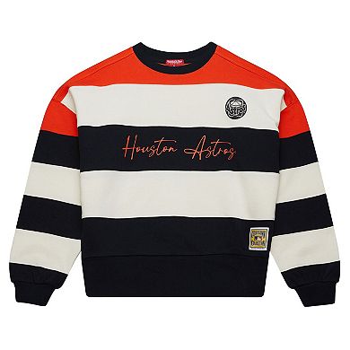 Women's Mitchell & Ness Orange/Black Houston Astros Cooperstown Collection Blocked Fleece Pullover Sweatshirt