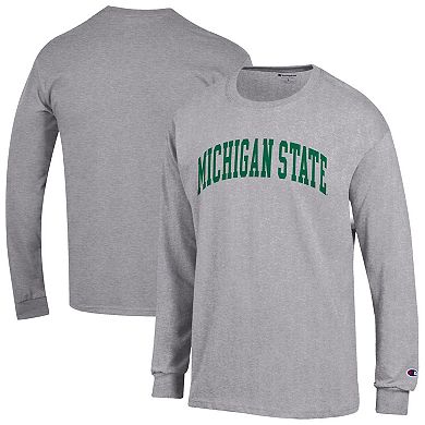 Men's Champion Heather Gray Michigan State Spartans Basic Arch Long Sleeve T-Shirt